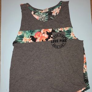 Small Grey “Love Pink” Floral Tank top. Pink Victorias Secret.